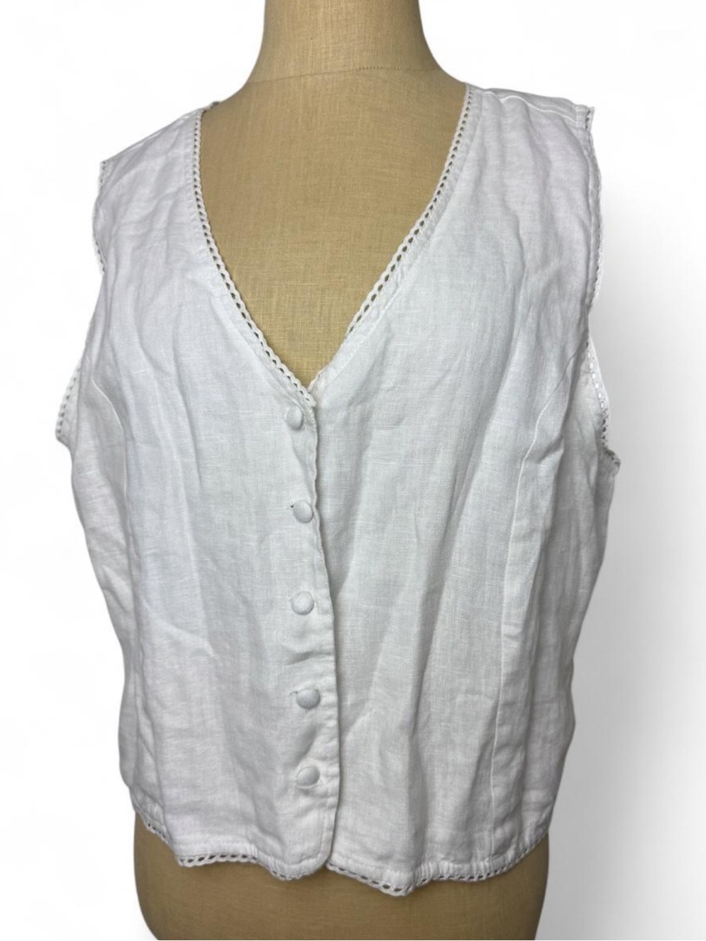 Laura Ashley Linen Cottage Core Button-Front Vest